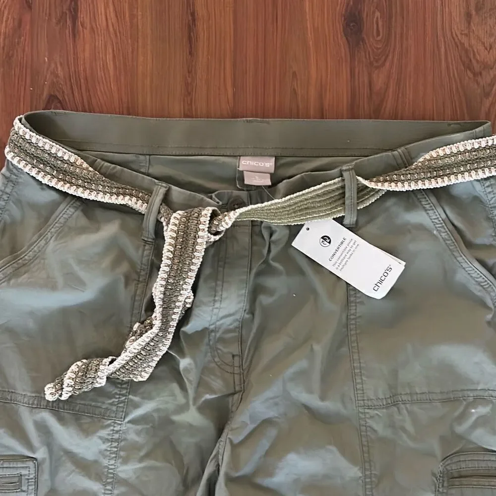 NWT Chicos 3 khaki color lightweight cargo pants convertible wear multiple ways